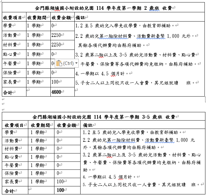 收費標準圖片